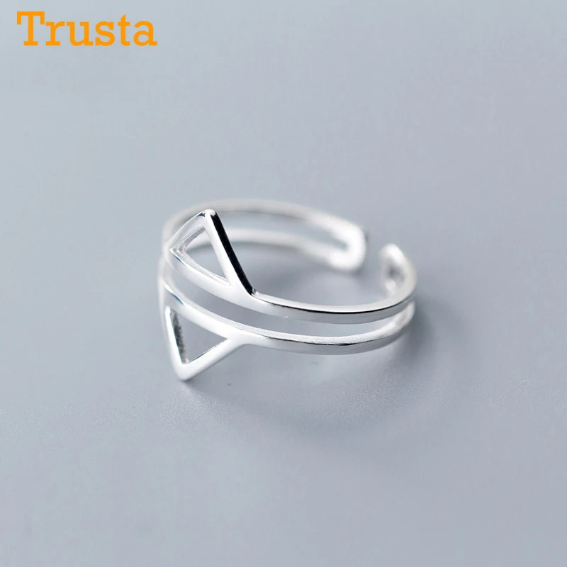 Trusta, новинка, 925 пробы, серебряные кольца, одноцветные, двухслойные треугольники, коктейльное кольцо, размерный подарок для женщин, девушек, леди, DS1435