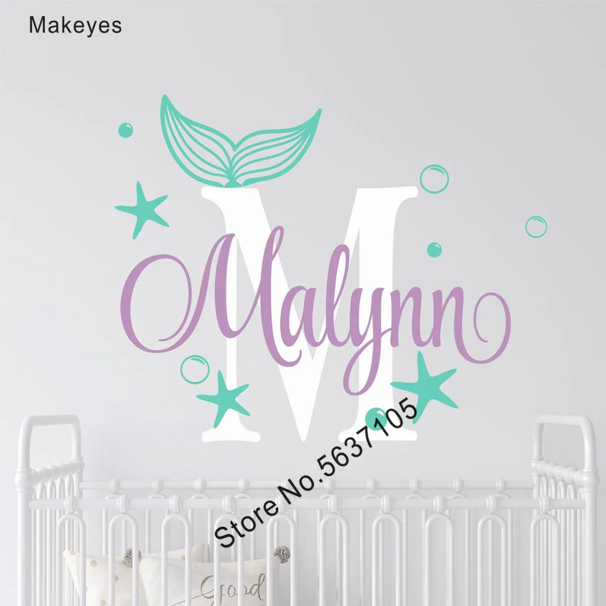 

Makeyes Cute Mermaid Tail Wall Stickers Custom Baby NAmes Wall Decals Personalized Name Girls Kids Room Decoration Vinyl Q931