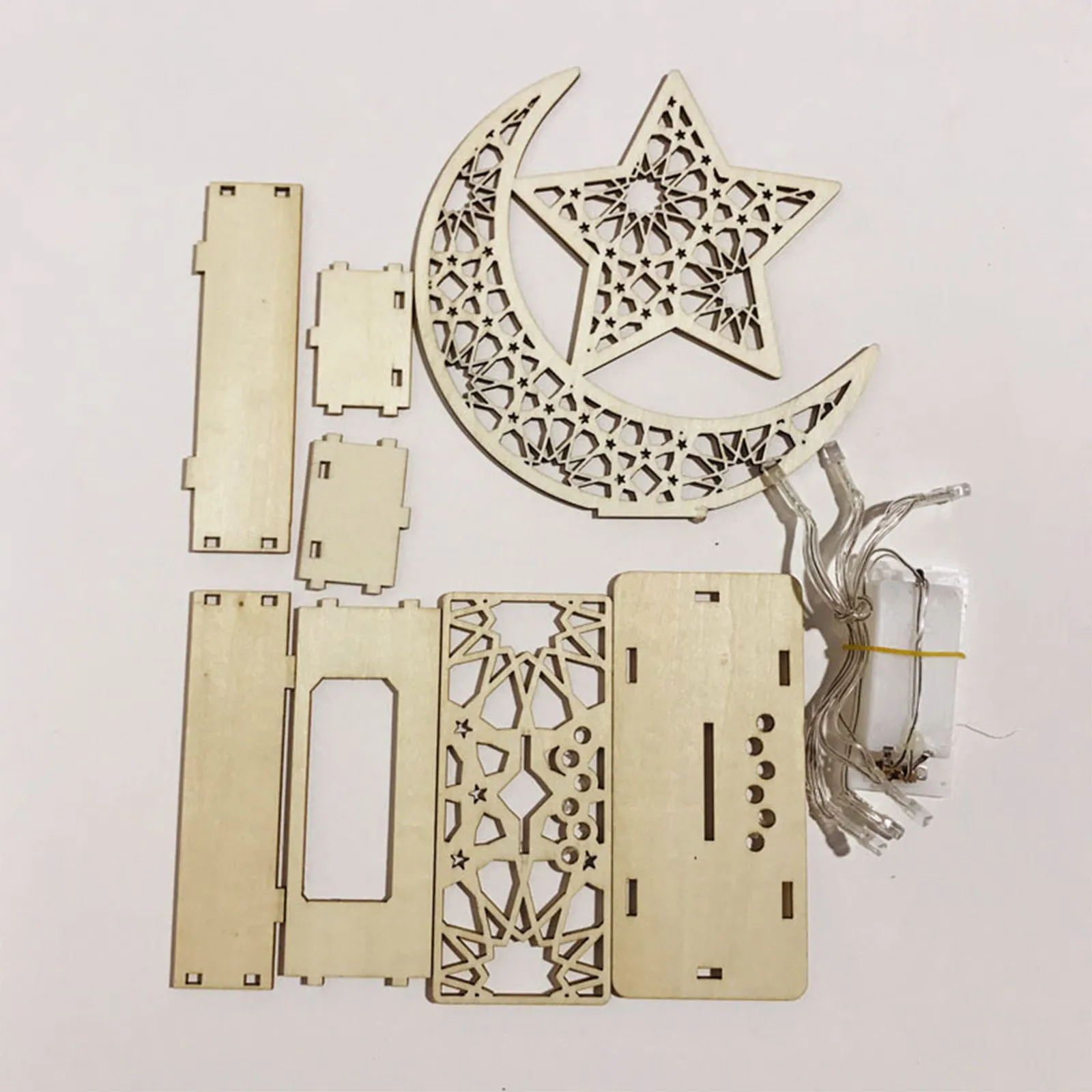 

Eid Al Fitr Wood Board LED Moonlight Candle Ornament Kit Muslim Ramadan Prayer DIY Assembling Midnight Diet Moon Light Craft