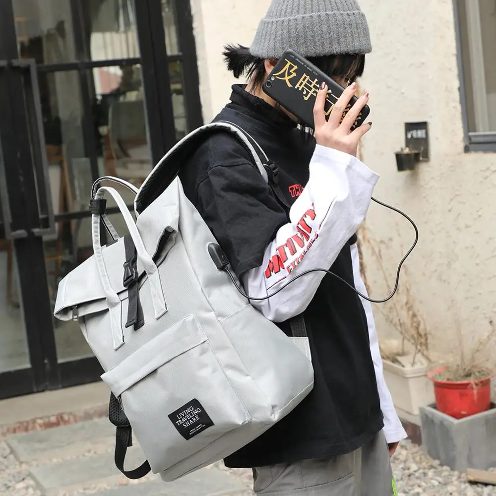 Рюкзак женский мужской Нейлоновый с верхней ручкой и USB-разъемом для зарядки |