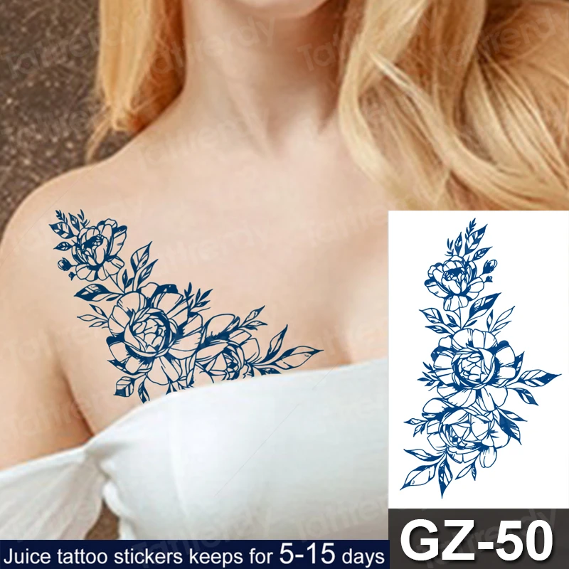 

Waterproof Temporary Tattoo Juice Ink Sticker Flower Rose Hand Arm Sleeve Design Fruit Gel Long Lasting Tattoo for Men Women