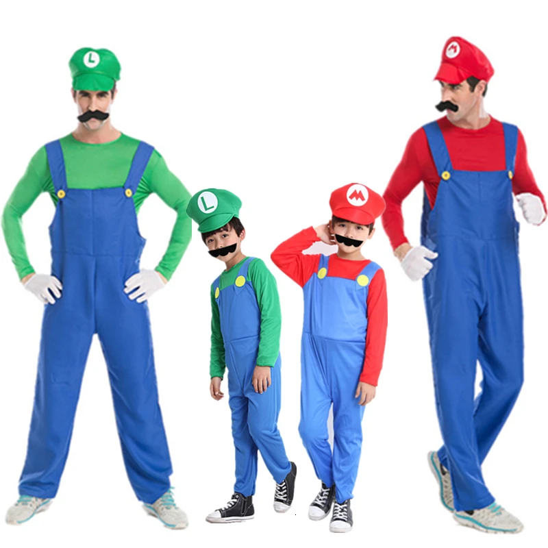 Детские аниме забавные Супер Костюмы Марио брат Косплей Луиджи игра взрослые