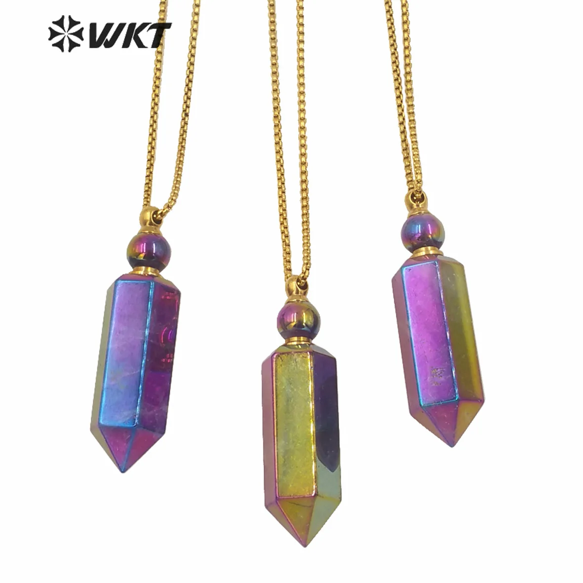 WT-N1260 Элегантное роскошное ожерелье с флаконом духов А-метиста позолоченная