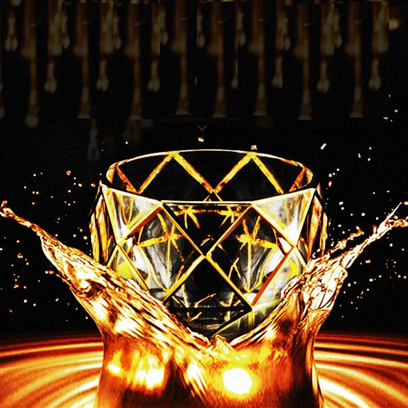 

European Classical Thick Crystal Outline In Gold Luxurious Whiskey Tumbler Old Fashioned Verre Whisky Glass Chivas Vodka Cup