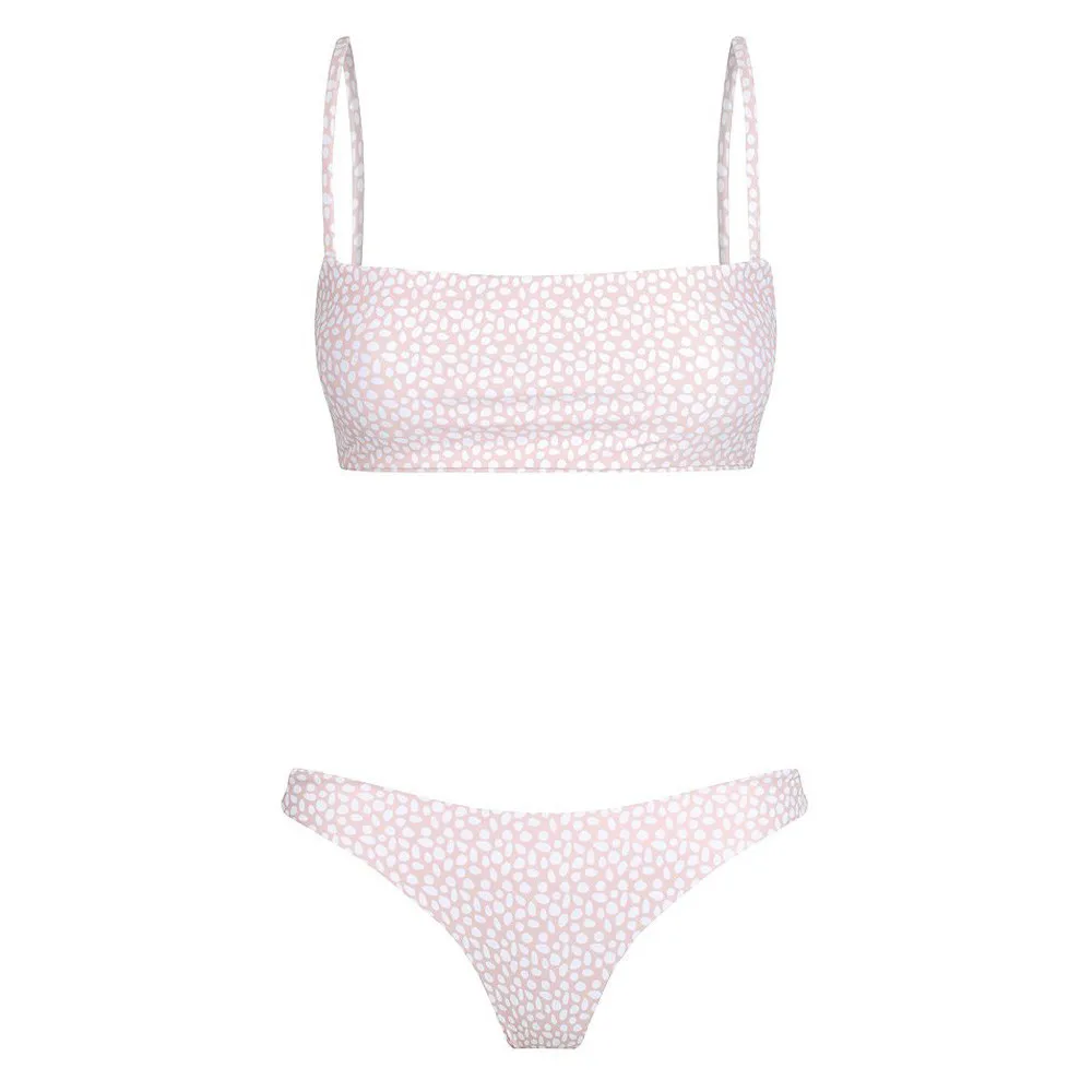 

CHAMSGEND Summer women's sexy tube top wave point print bikini swimsuit fashion sexy bikini swimsuit two-piece swimsuit
