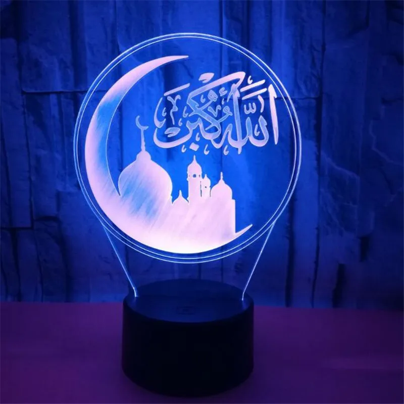 

Moon Ramadan 3D LED Night Light Eid Al-Adha RGB Table Lamparas Desk Muslim Creative Decoration Lighting Bedroom Gift Decor Lamp