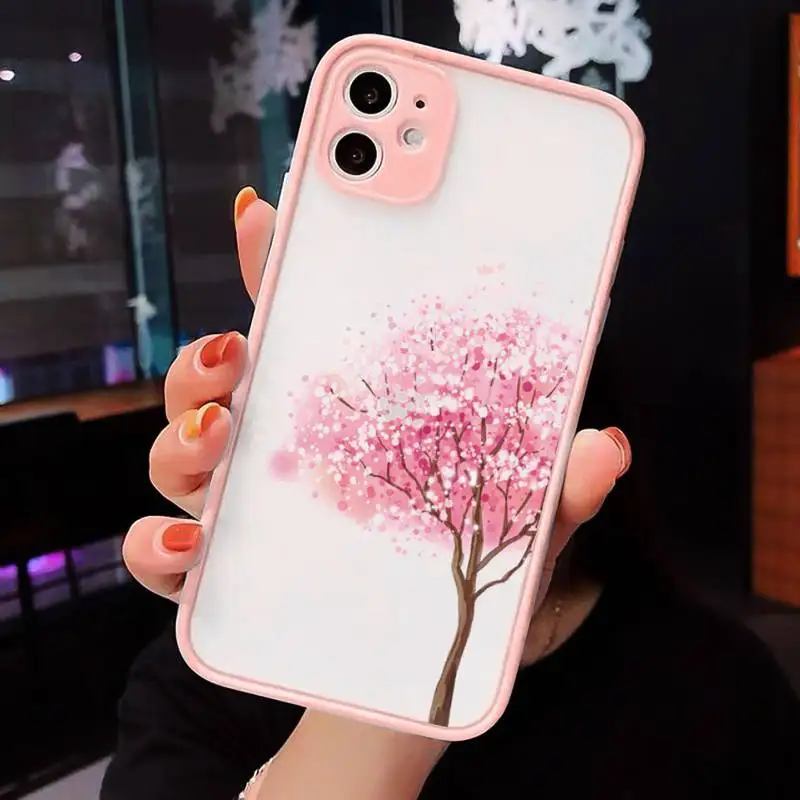 

Cherry blossoms Phone Case Matte Transparent for iPhone 7 8 11 12 s mini pro X XS XR MAX Plus cover funda
