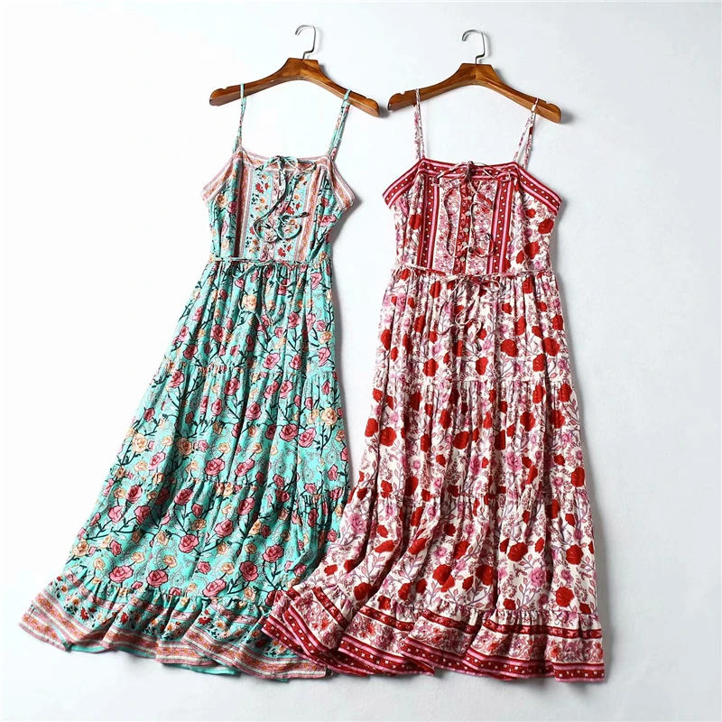 Boho королев для женщин с цветочным узором в виде роз платье без рукавов пляжное