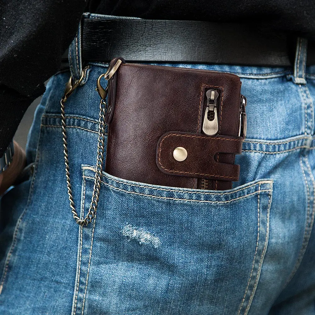 Genuine Leathe Men Wallet RFID Luxury Desig Bifold Short Wallets Male Hasp Vintage Purse Coin Pouch Multi-functional Card Pocket