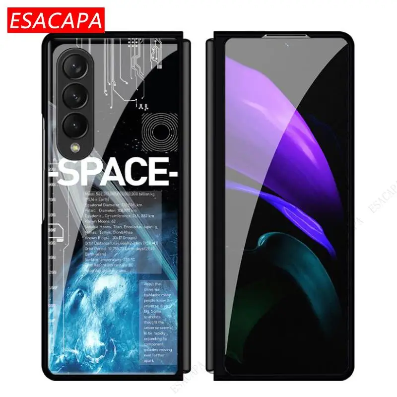 painted pattern glass shockproof phone case for samsung galaxy z fold 3 5g folding plating edge hard case for samsung z fold3 5g free global shipping