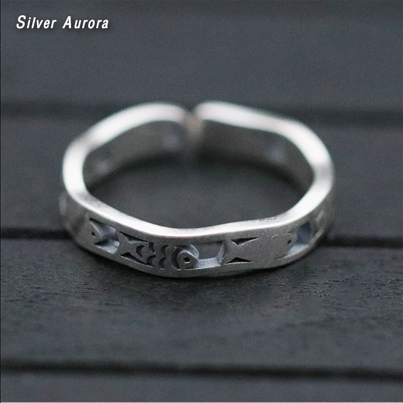 999 Стерлинговое Серебро регулируемые кольца для женщин кольцо с рыбками и