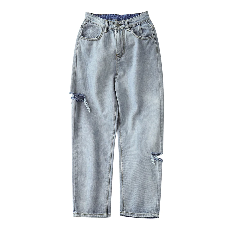 

Jeans Women Solid Vintage Denim All-match Ulzzang Hole Student Simple Harajuku Loose Korean Style Casual Womens Trousers Daily