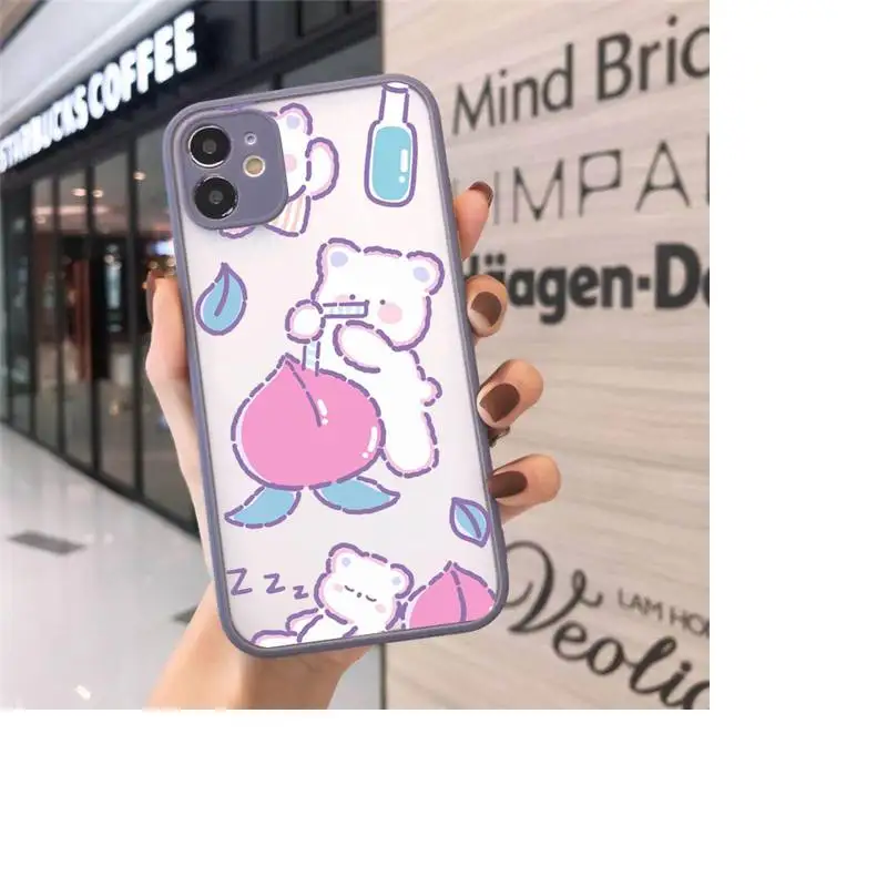 

Cute bear rabbit flower illustration Phone Cases Matte transparent For Gray iPhone 12 Mini 11 Pro XR XS Max 7 8 Plus X Cover