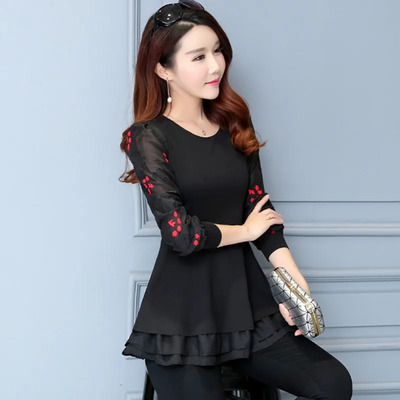 Женская шифоновая блузка с длинным рукавом и оборками размеры до 6xl | одежда