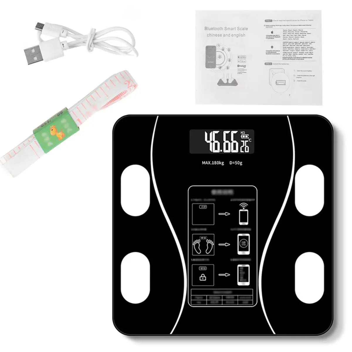 

Electronic Body Weight Scales Wireless bluetooth Intelligent Bathroom Scales USB Digital Smart BMI Fitness Weight Tracking Scale