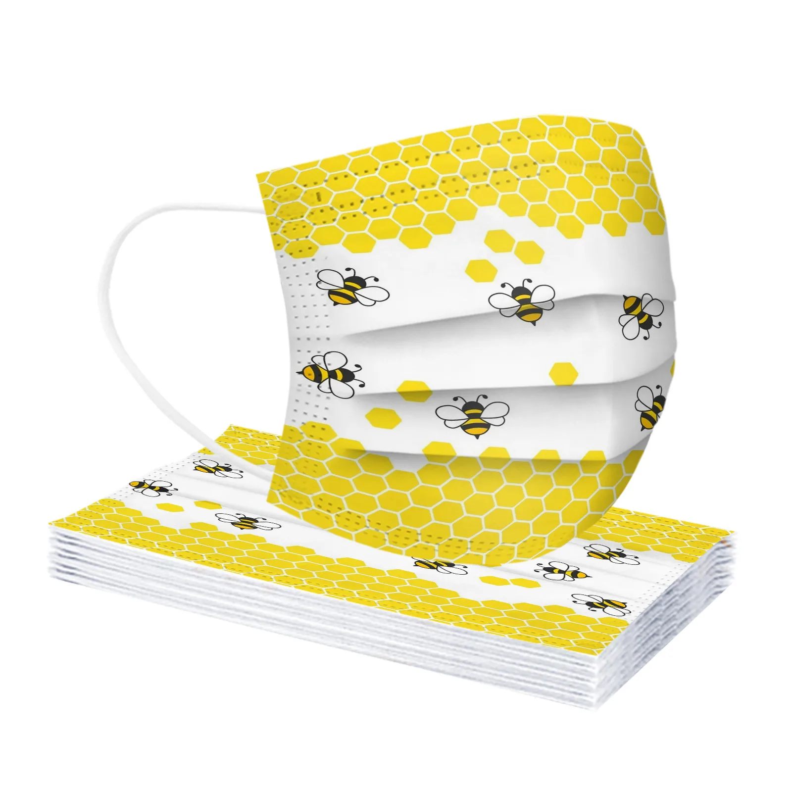 

50PCS Kids Disposable Mask 3 Layer Child Filter Hygiene Thicken Children's Bee Print Face Mouth Mask Earloop Mascarillas