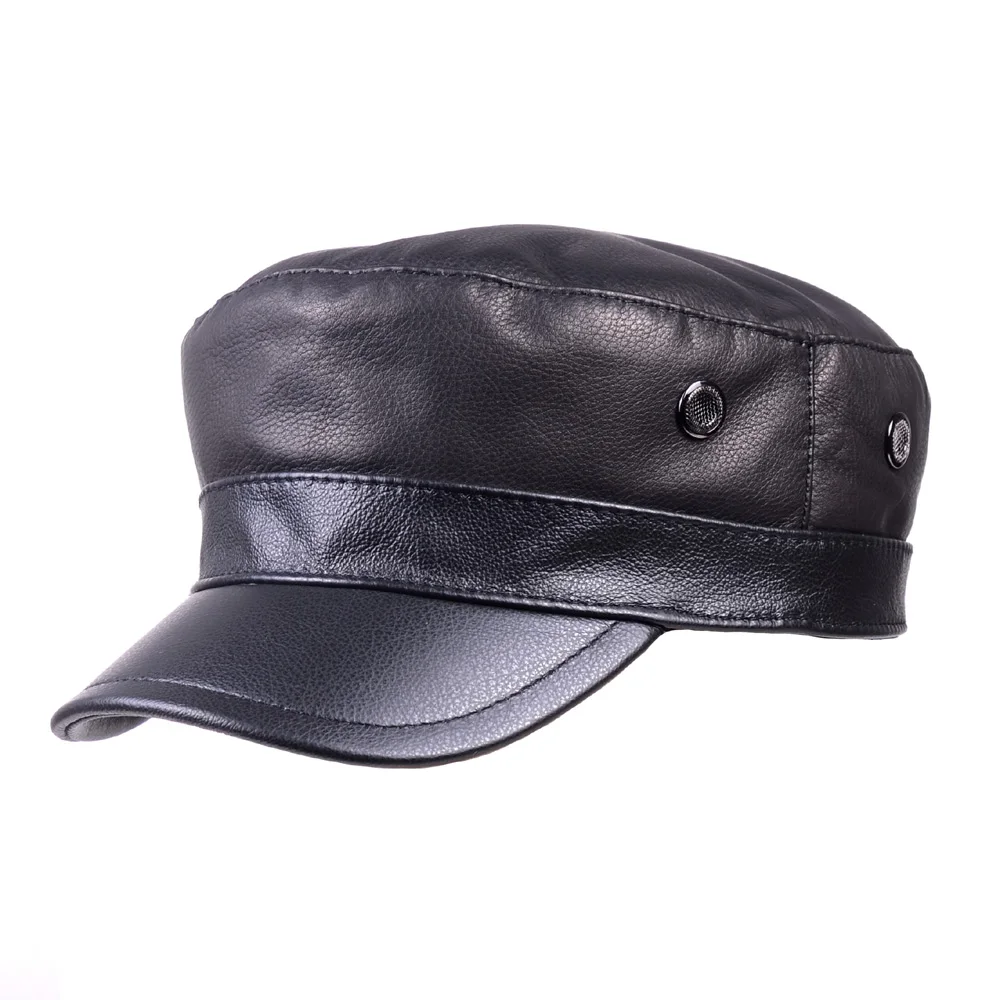 Women's Men's Real Leather Calf Skin Adjustable Military Beret Service Cap Newsboy jazz/Navy/flat/Army Caps/Hats | Аксессуары