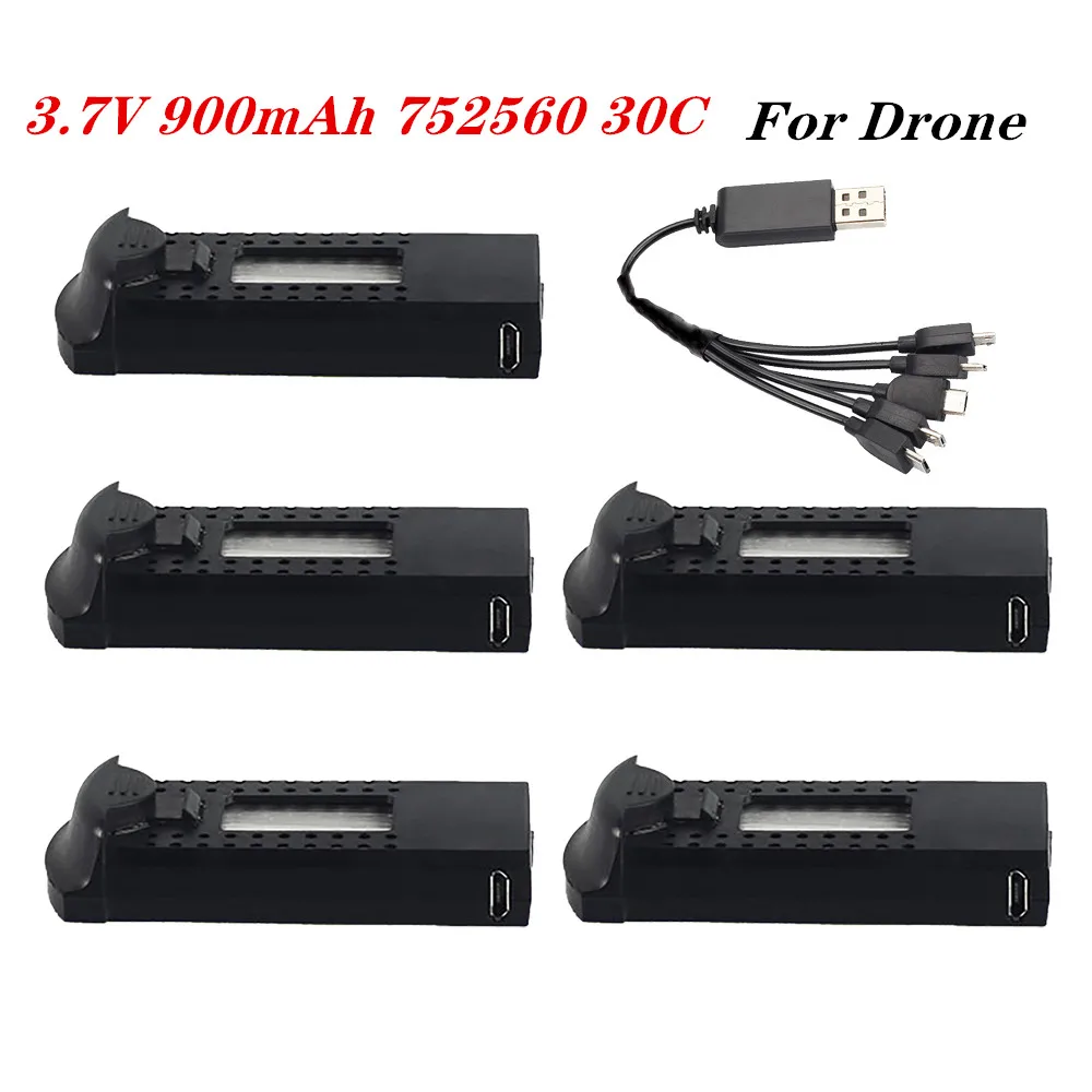 Литий-полимерный аккумулятор 3,7 в 900 мАч, перезаряжаемая батарея 752560 с заменой для DM107S SG700 S169, запасные части для радиоуправляемого квадрокоптера, дрона