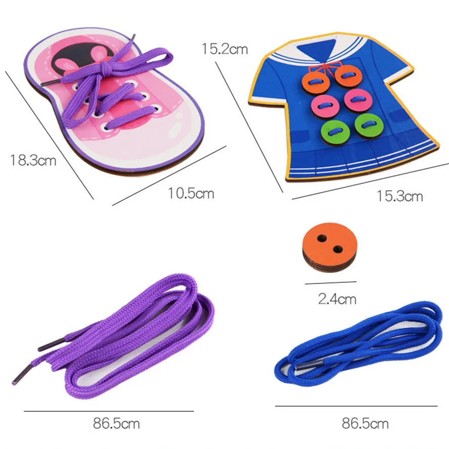 Montessori Threading Beads Game Wooden Kids Educational Lacing Toys Sewing Buttons Teaching Aid Puzzle Stringing Toy for Baby