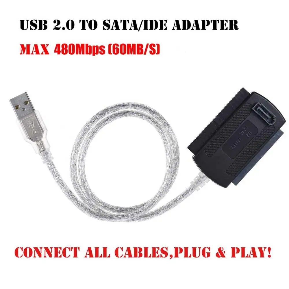 

Adapter Cable Drive to USB 2.0 Adapter Converter Cable for Hard Drive Disk HDD 2.5\" 3.5\" with External AC Power Adapter