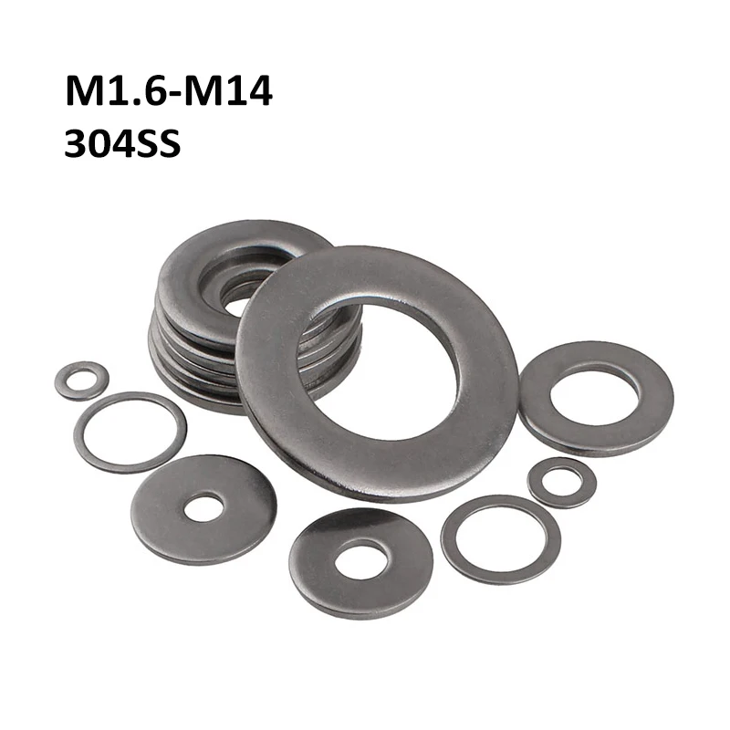 

304 Stainless Steel Flat Washer Metric Plain Gasket Flat Gasket Rings M1.6 M2 M2.5 M3 M4 M5 M6 M8-M14 Thickness 0.3mm-4mm