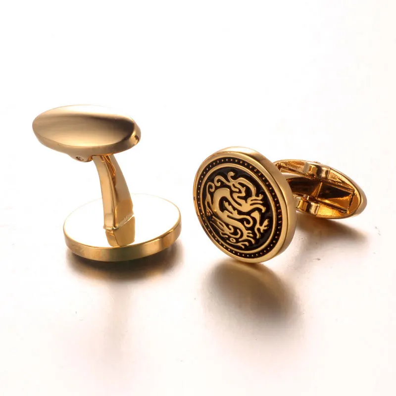 French Shirt Cufflink For Mens Brand Chinese Dragon Cuff Link Luxury Wedding Button Gold High Quality Free Shipping | Украшения и