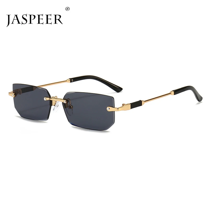 

JASPEER Retro Rectangle Sunglasses Men Vintage Rimless Sun Glasses for Male UV400 Shades Vintage Frameless Ladies Eyewear