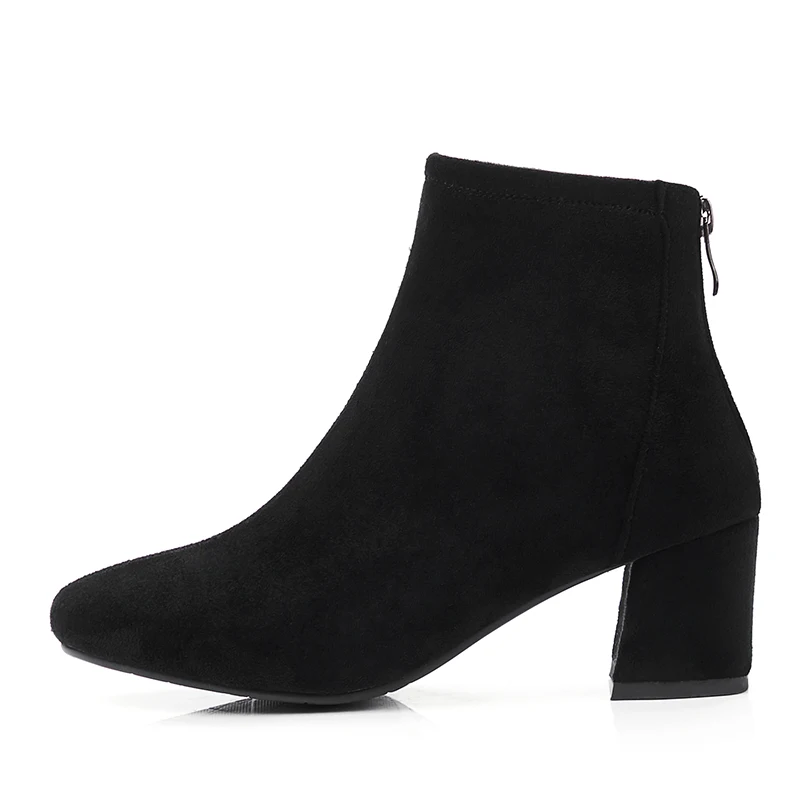 Ботинки с квадратным бархатным покрытием однотонные сапоги на толстом каблуке