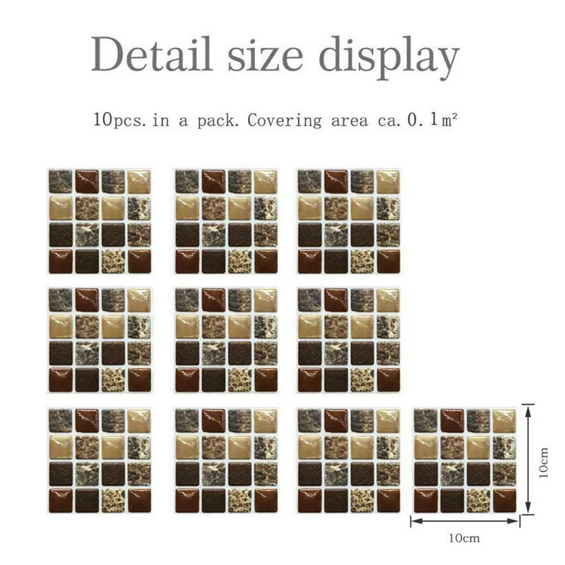 

20Pcs 3D Mosaic Crystal Tile Stickers Kitchen Bathroom Wall Decor PVC Adhesive Waterproof Oil-proof Home Wallpaper 10x10cm