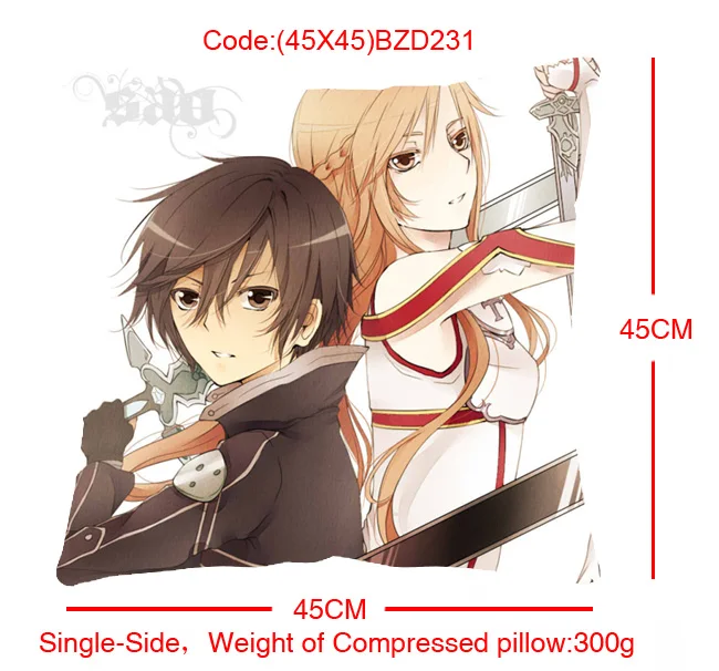 IVYYE 45x45CM Sword Art Online Role Anime Customized Pillow Case Home Bedroom Pillows Cover Cartoon Decorative Pillowcase | Дом и сад