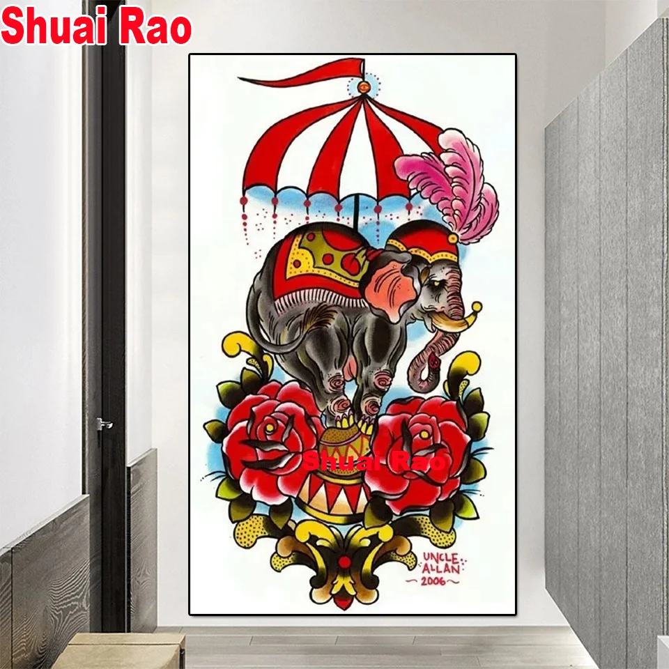 

Diamond Painting elephant Diamond mosaic animals full square round 3 d Rhinestone Embroidery Symbol prosperity and happiness,