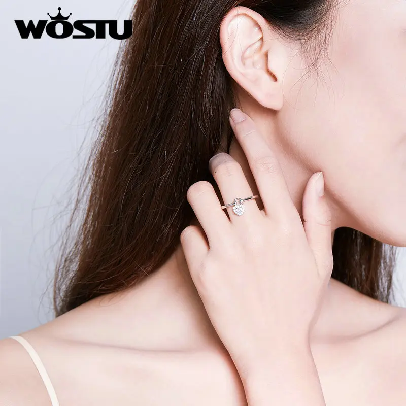 WOSTU, новинка,, настоящее 925 пробы, серебряное кольцо с замком в виде сердца для женщин, означает любовь навсегда, подарок на день рождения, FIR589