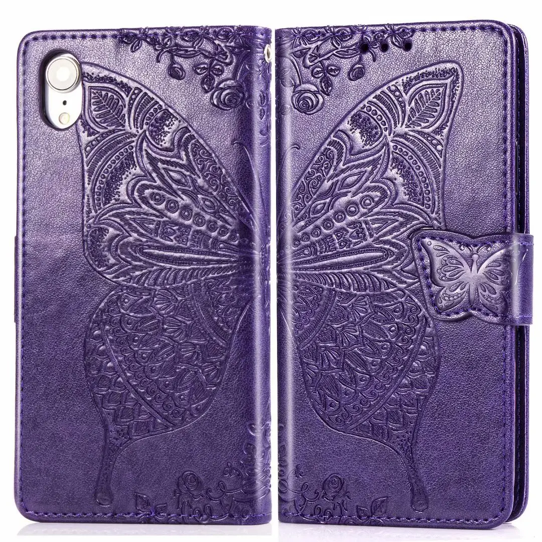 Purple Кожаный чехол для телефона с рисунком бабочки для iPhone 6, 6S Plus, 7, 8 Plus, 11 Pro Max, откидная Подставка для Apple iPhone X, XS, чехол для Max XR - Цвет: Purple