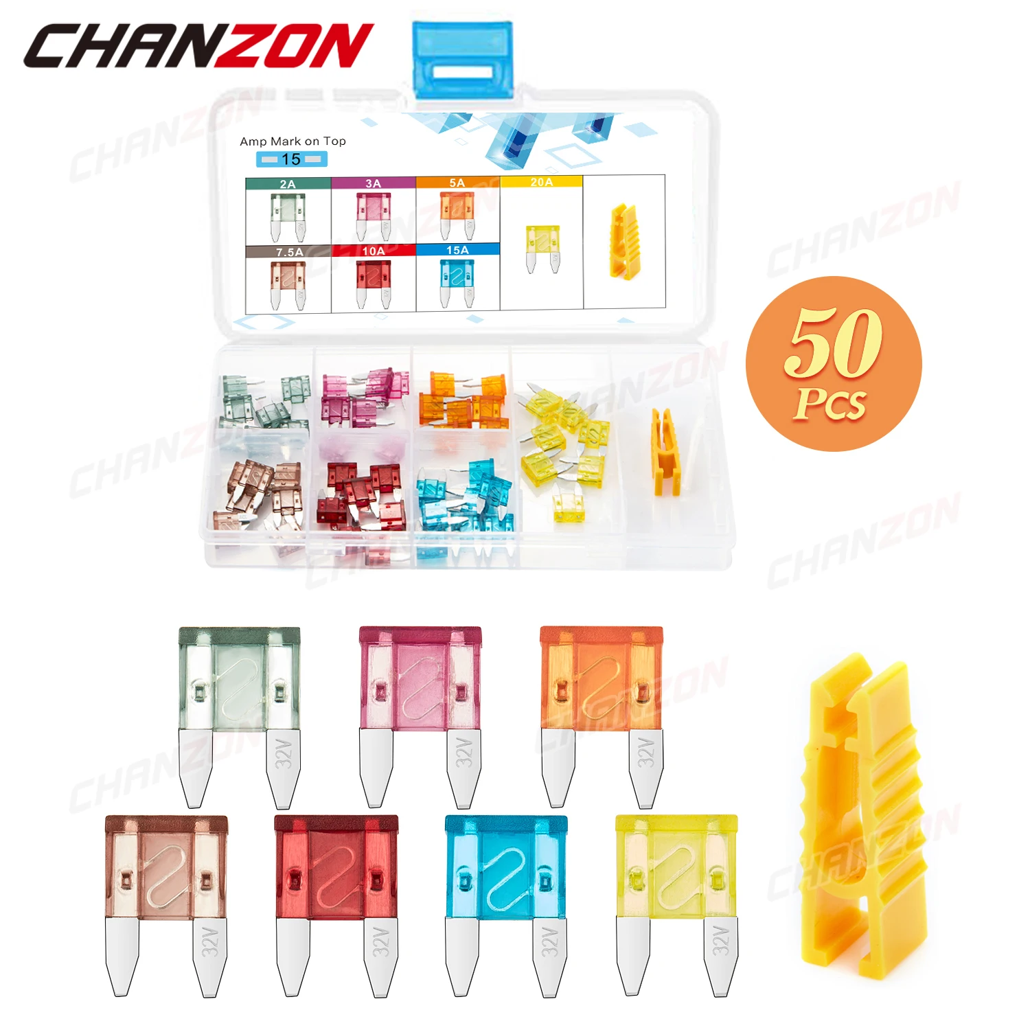 Набор предохранителей для автомобиля 50 шт. автоматическое лезвие ATM Mini 2A 3A 5A 7.5A 10A