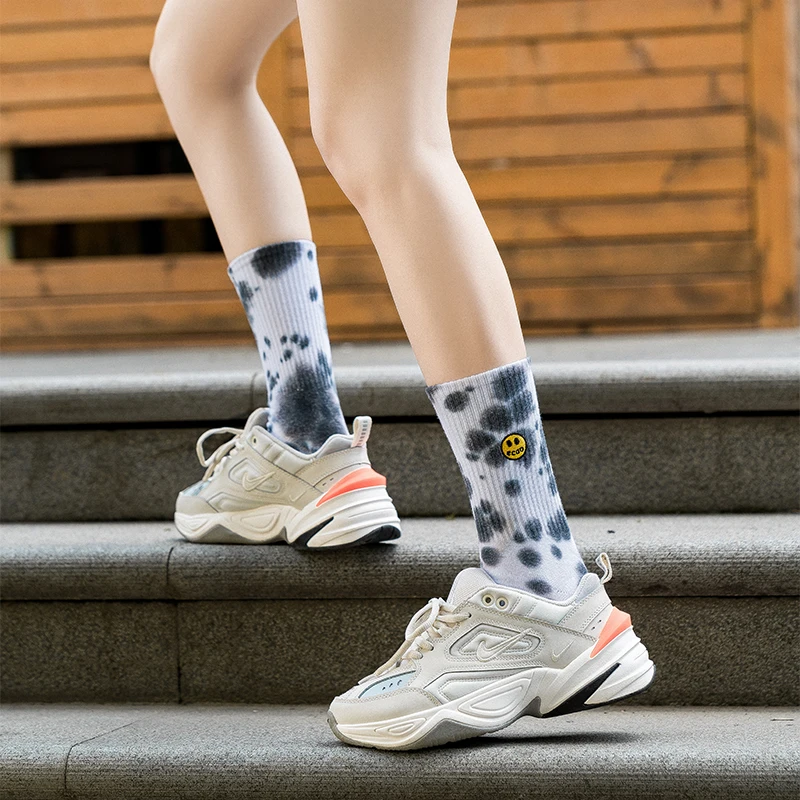 3 Pairs/Box Tie-dye Smile Face Embroidery Stockings Cotton Harajuku Dot Fashion Hip Hop Skateboard Gifts Men Women Long Socks