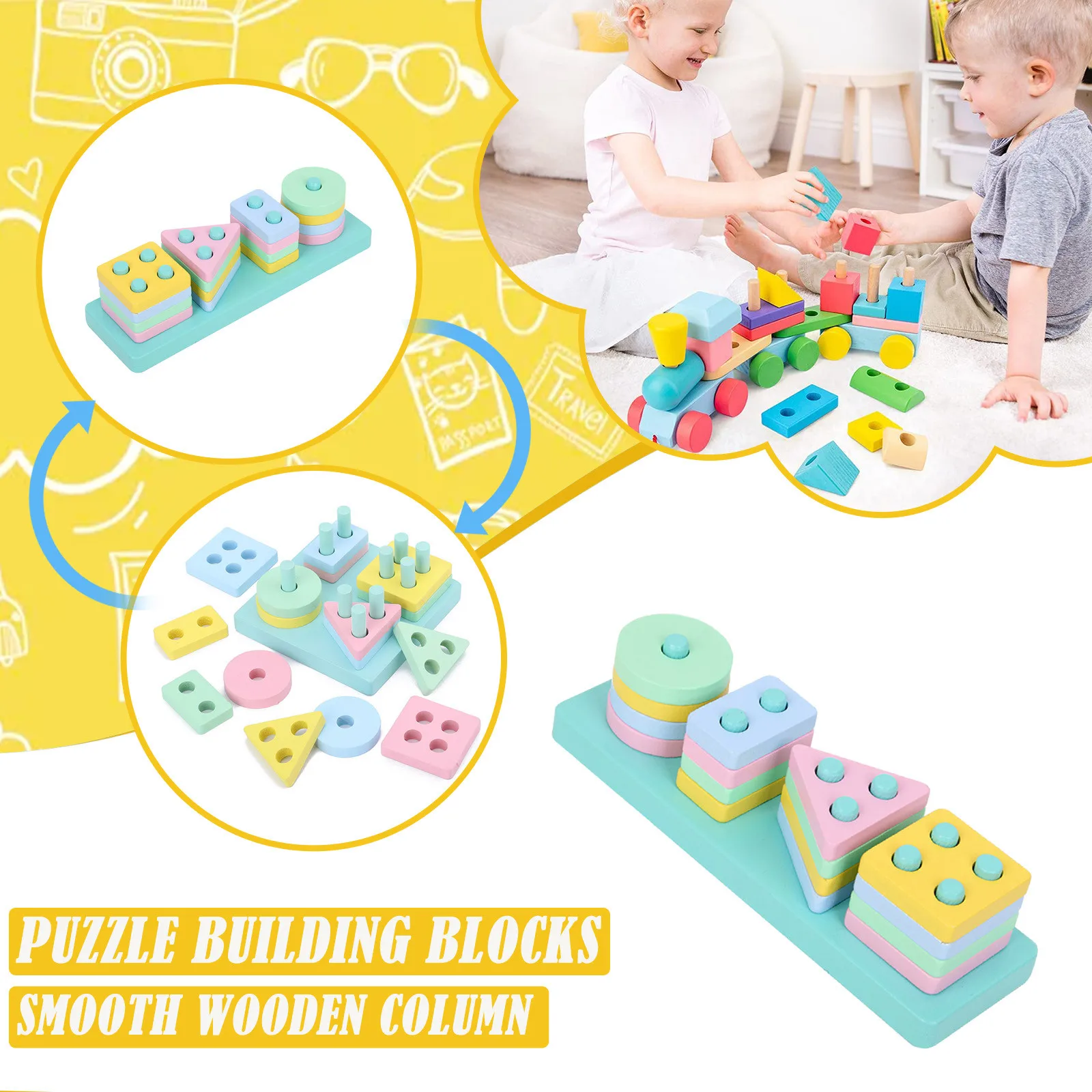 Деревянные сортировочные штабелируемые игрушки детские деревянные блоки для