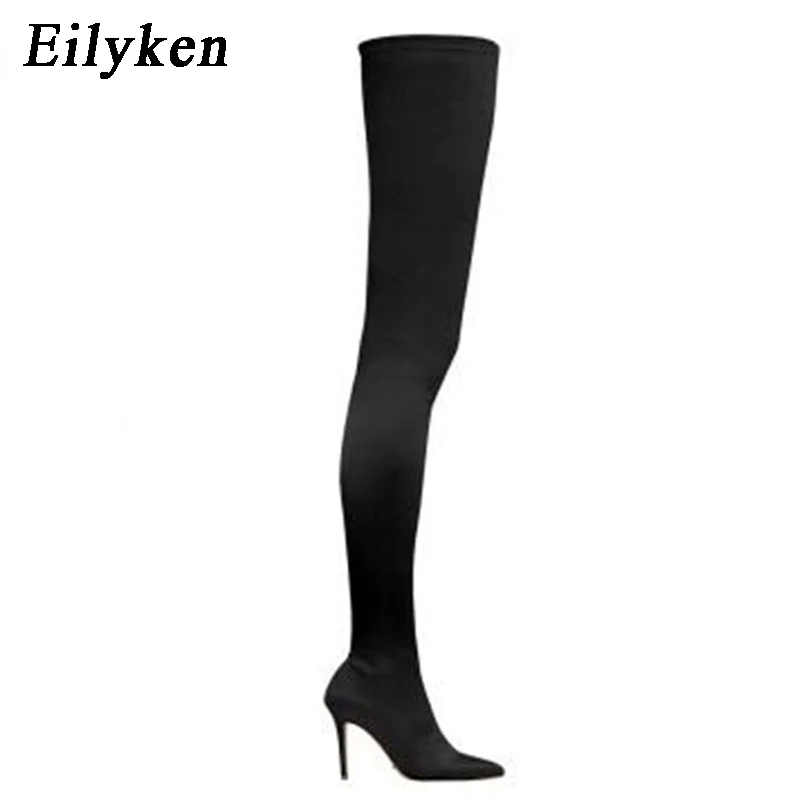 Black Eilyken/; ботфорты выше колена; эластичные сапоги; Mujer; пикантные сапоги до колена на высоком каблуке; пикантные сапоги-носки для ночного клуба; Новинка - Цвет: Black