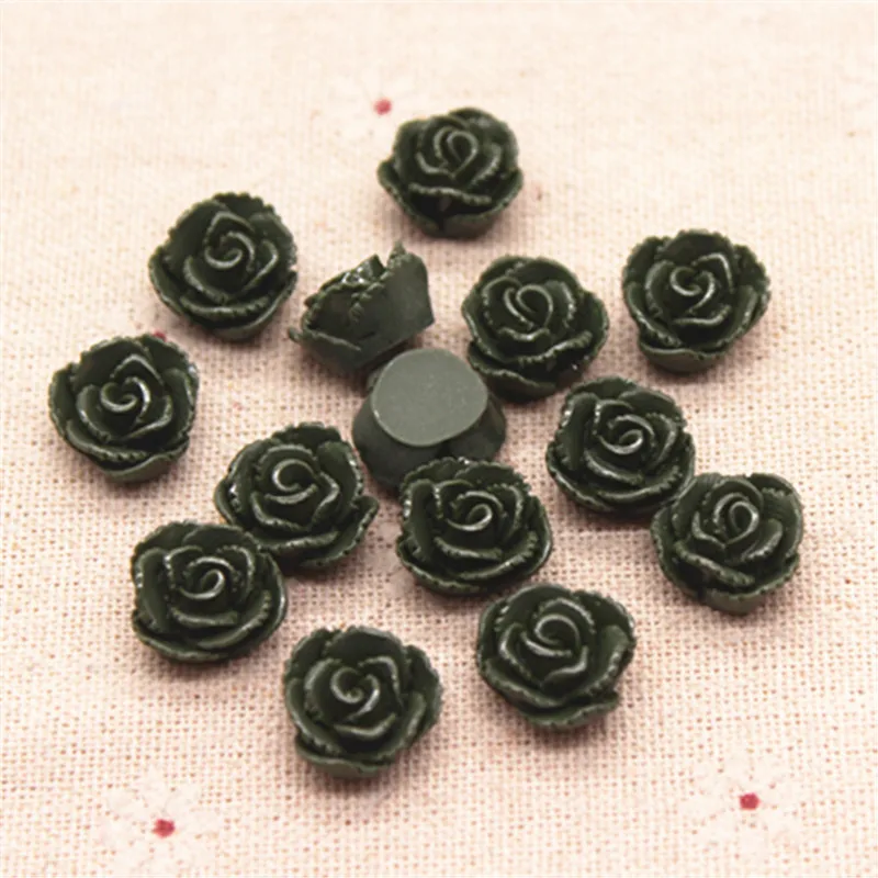 army green 50pcs 50 шт 13 мм Разноцветные винтажные полимерные цветы с плоской задней стороной Кабошон DIY Ювелирные изделия/украшения для телефона - Цвет: army green 50pcs