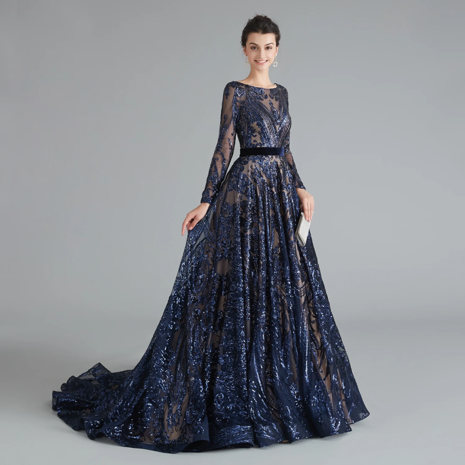 Vivian's Bridal Boho Sequin Кружева Аппликация вечернее платье Сексуальная Иллюзия с длинным рукавом o-образным вырезом спинки пушистое элегантное платье