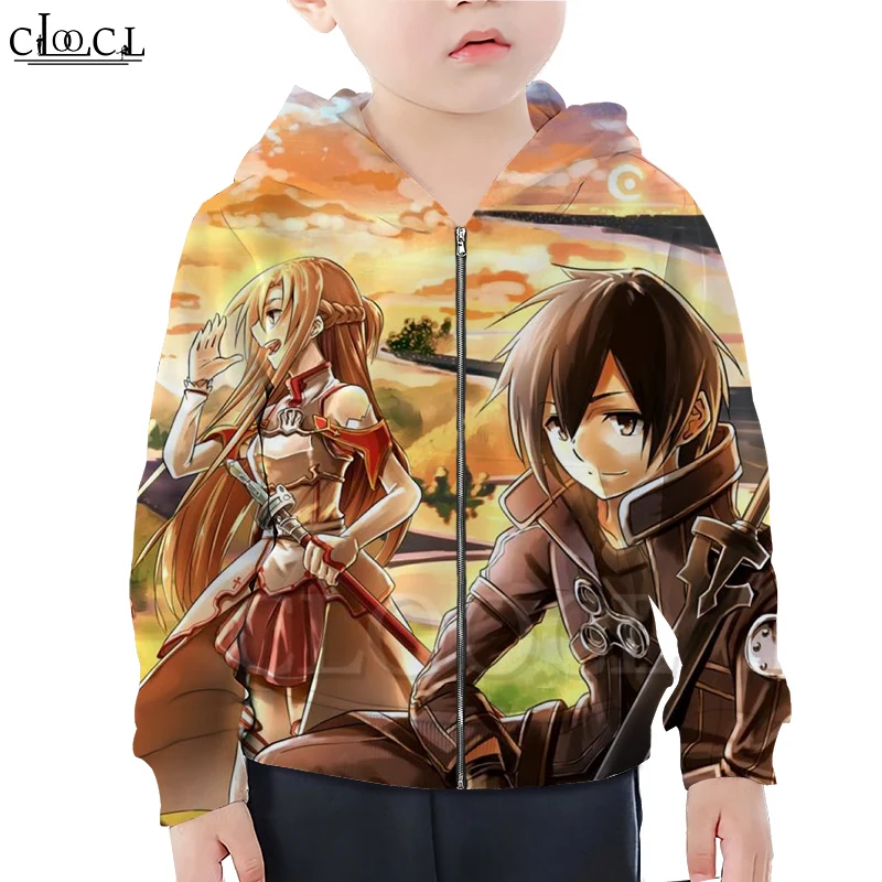 Толстовка на молнии CLOOCL Sword Art Online для мальчиков и девочек с 3D принтом Детская