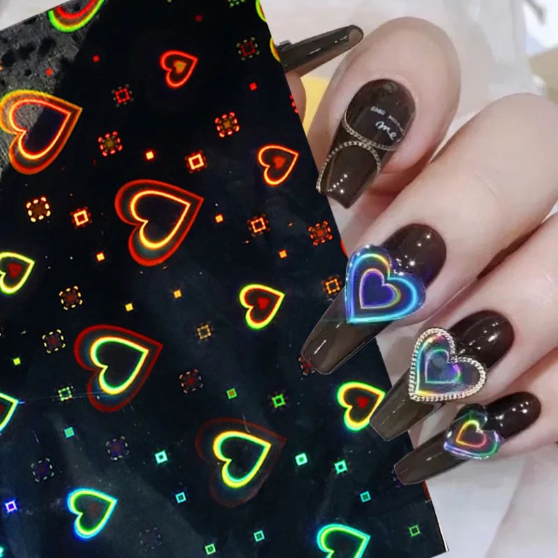 

1PC Laser Heart Nail Art Stickers Stars Hearts 3D Transfer Decals Holographic Sliders DIY Nail Decorations Manicure Accessories