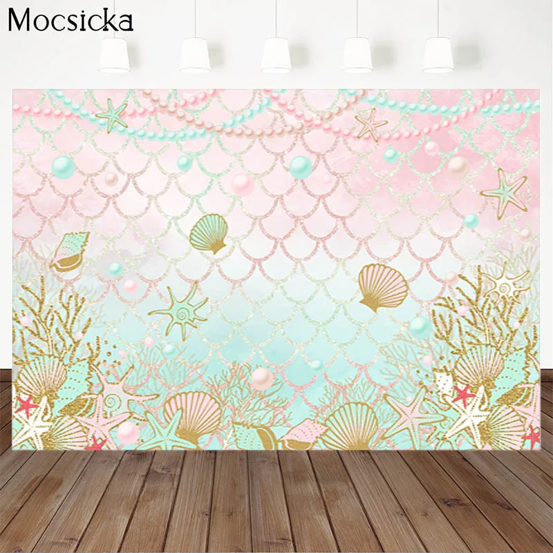 

Mocsicka Baby Shower Background Pearl Shell Decoration Style Newborn Baby Photo Background Photography Studio