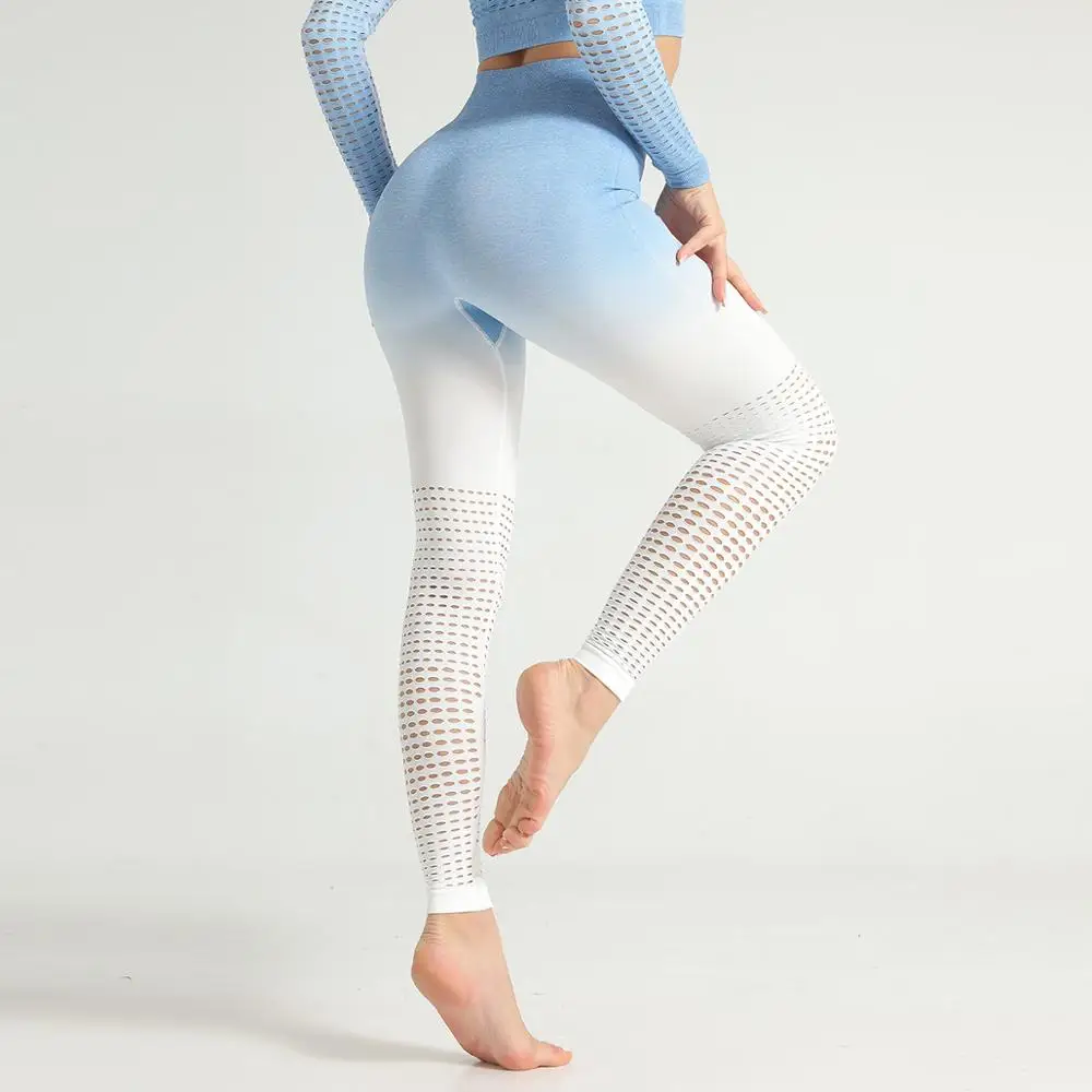 2020 женский бесшовный комплект для йоги одежда с эффектом омбре спортзала высокой