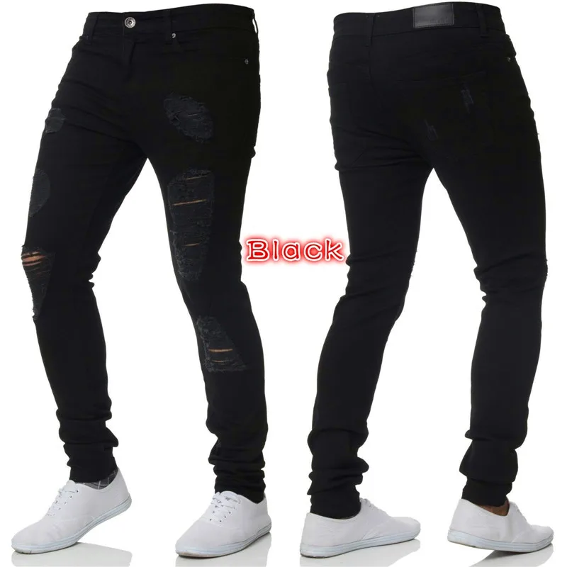 Skinny Trousers Men's Jeans Pants Casual Fashion Male Ripped Biker Pencil Pants Middle Waist Sexy Stretch Jeans For Men Clothing