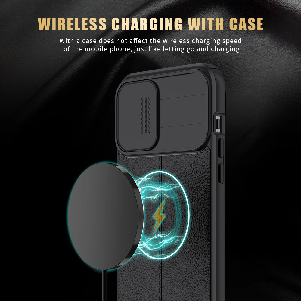 Huawei P40 Lite Case Slide Camera Lens Protection Back Cover For P30 oft Lychee Pattern Shockproof Phone Coque | Мобильные телефоны