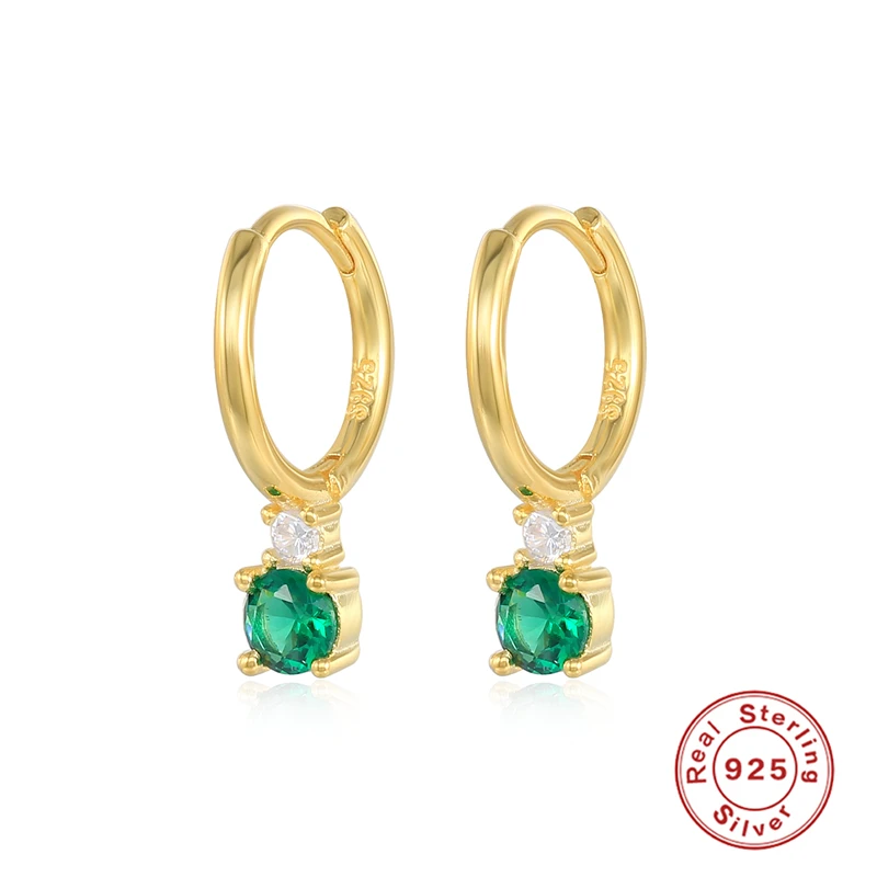 

Sterling Silver Huggie Earrings For Women 2021 Green Zircon Hoop Earring Jewelry Girl's Party Gifts Pendientes Brincos luxury