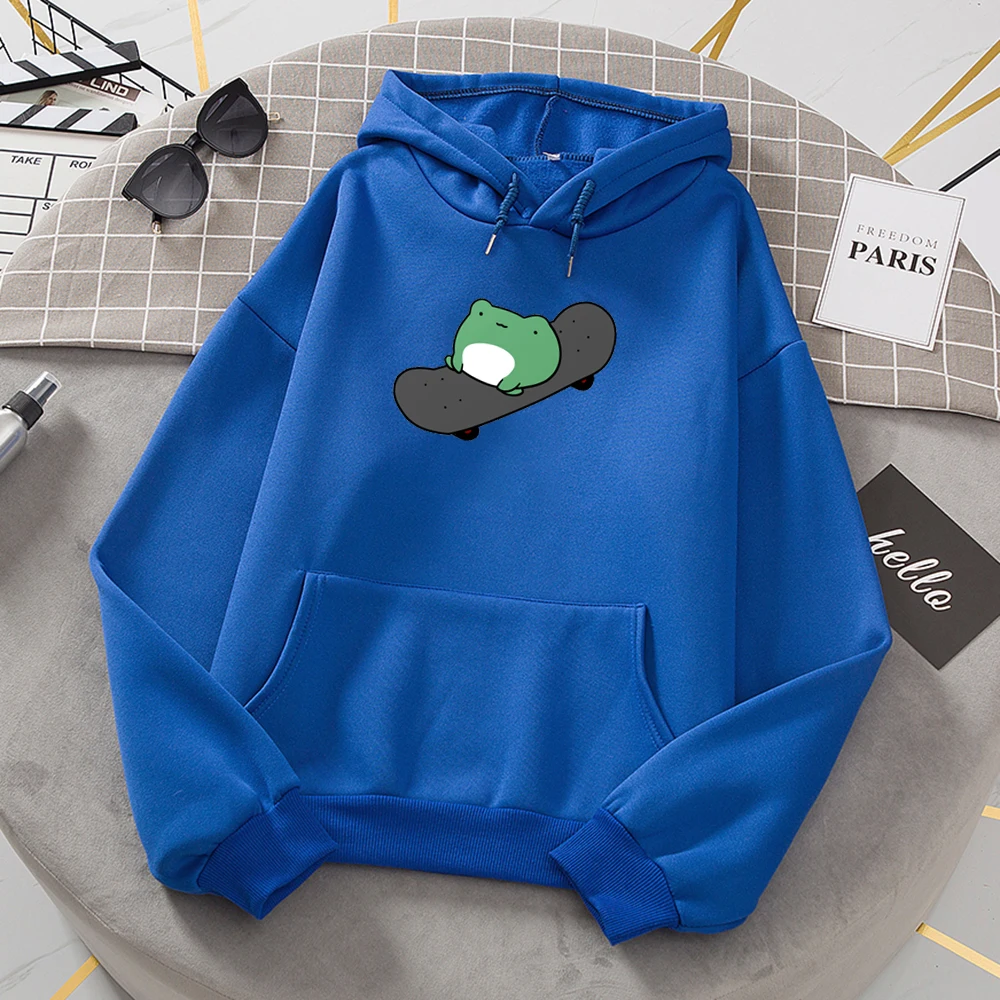 

Winter Skateboard Frog Oversized Sweatshirt Men and Women Hoodies Harajuku Warm Pullover Drawstring Black Female Korean Style