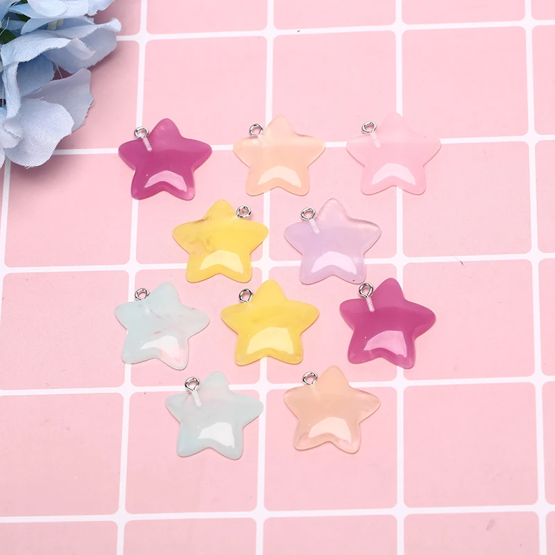 10Pcs Convex Resin Five-pointed Stars Charms Very Cute Keychain Pendant Necklace For DIY Decoration 7 Colors | Украшения и