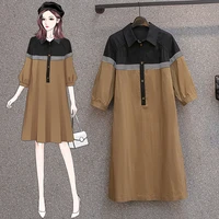 ehqaxin 2021 summer womens t shirt dress casual loose lapel sleeve button straight stitching dresses female m 4xl
