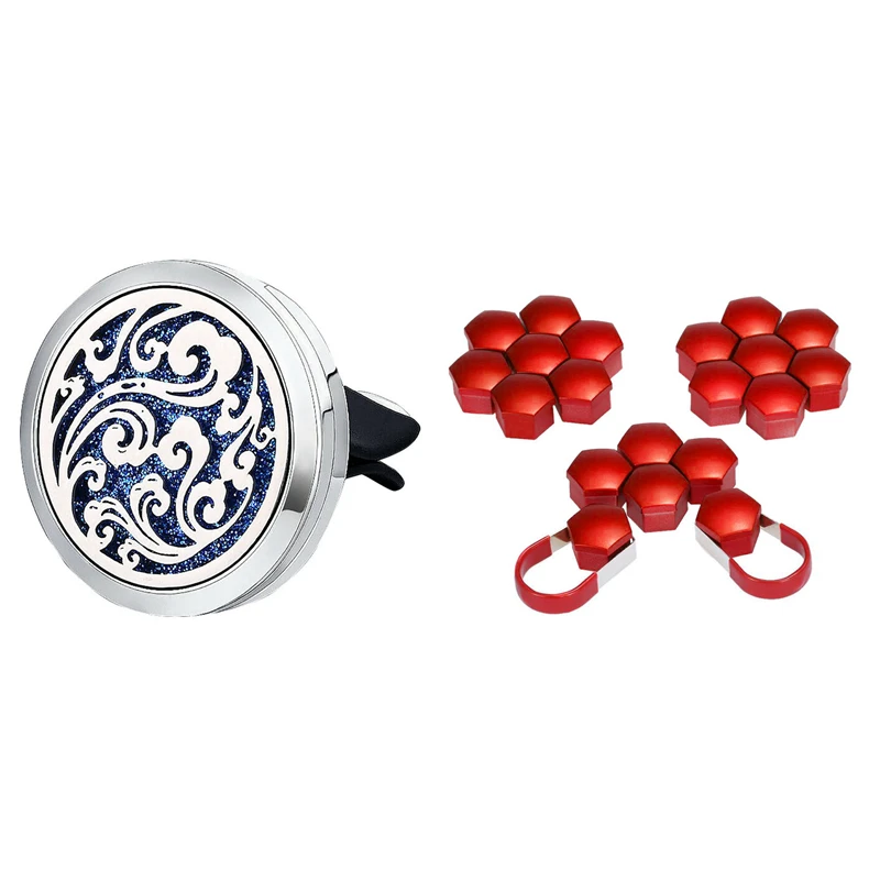 

20Pcs 17mm Car Plastic Caps Bolts Covers Nuts Alloy Wheel & 1x Car Aromatherapy Essential Oil Car Diffuser